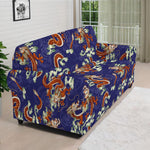 Orange Japanese Dragon Pattern Print Sofa Cover
