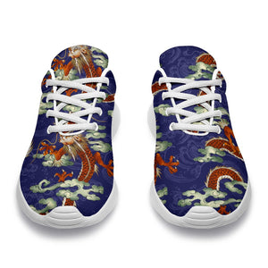 Orange Japanese Dragon Pattern Print Sport Shoes GearFrost