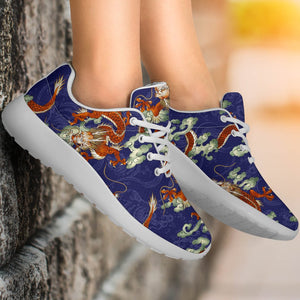 Orange Japanese Dragon Pattern Print Sport Shoes GearFrost