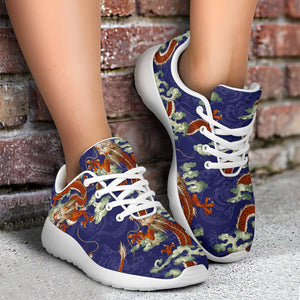 Orange Japanese Dragon Pattern Print Sport Shoes GearFrost