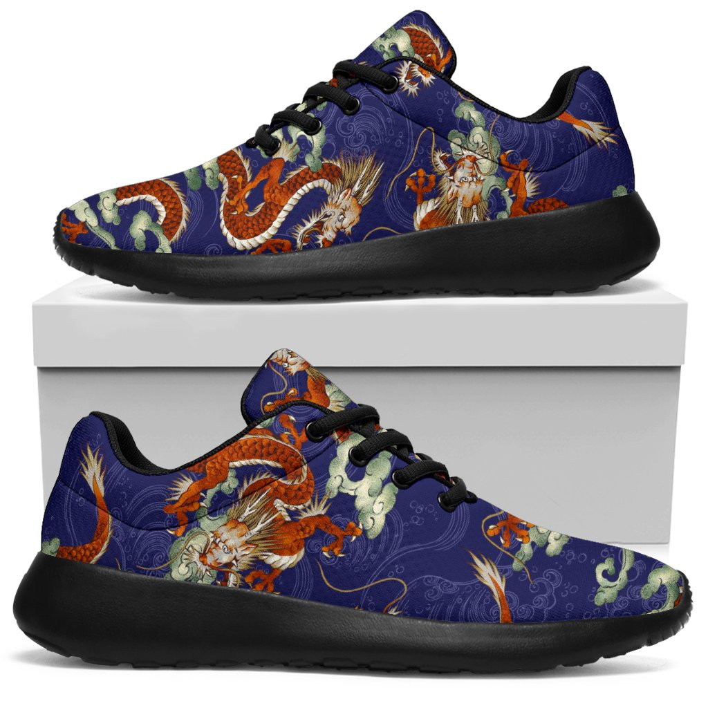 Orange Japanese Dragon Pattern Print Sport Shoes GearFrost