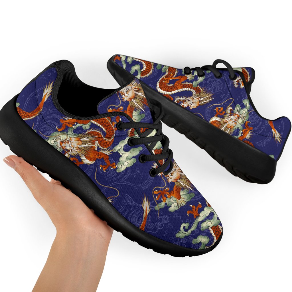 Orange Japanese Dragon Pattern Print Sport Shoes GearFrost