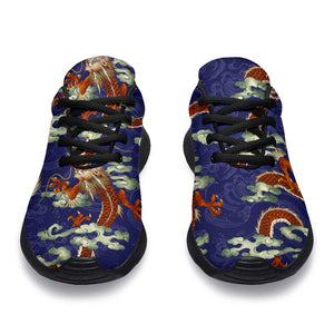 Orange Japanese Dragon Pattern Print Sport Shoes GearFrost