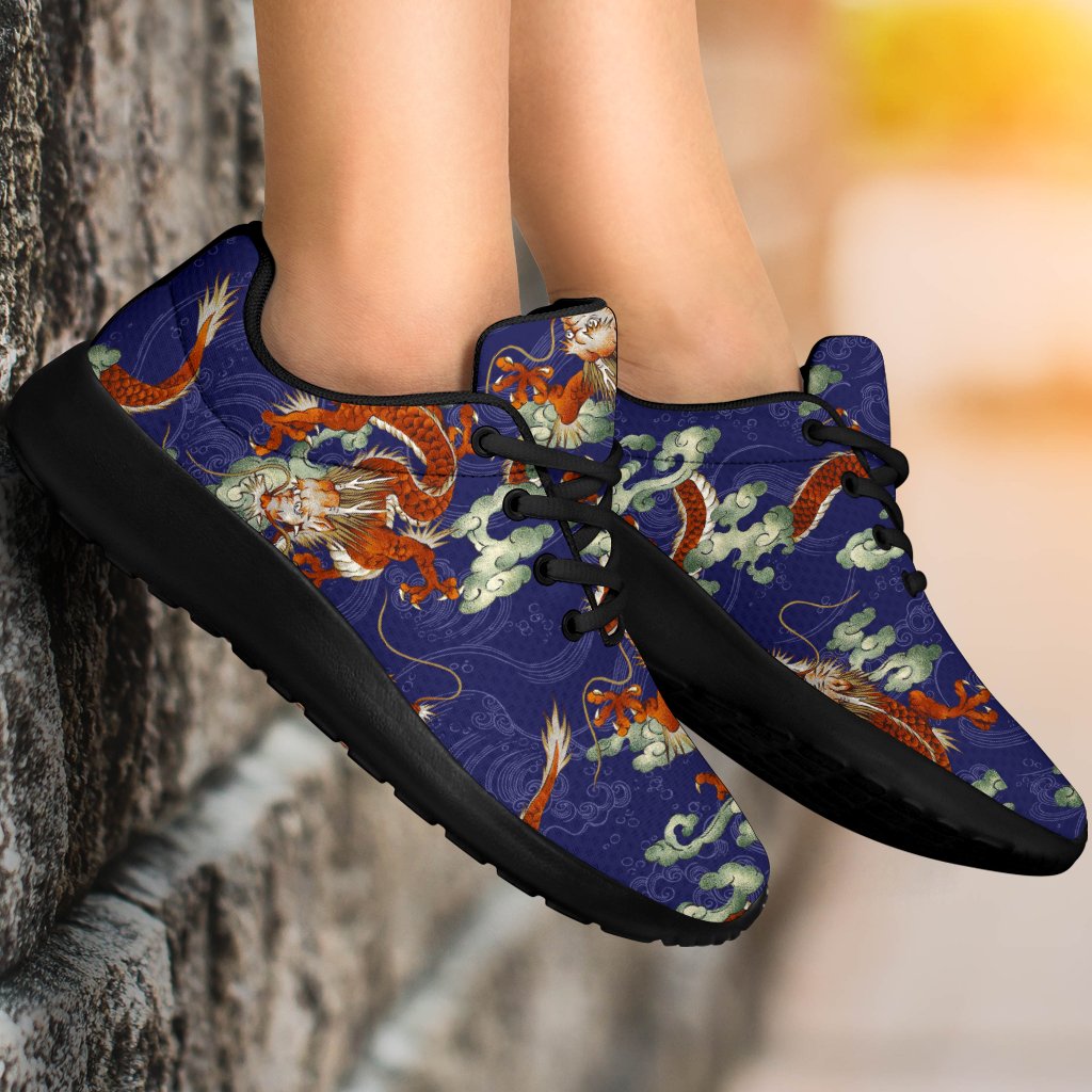 Orange Japanese Dragon Pattern Print Sport Shoes GearFrost