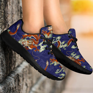 Orange Japanese Dragon Pattern Print Sport Shoes GearFrost