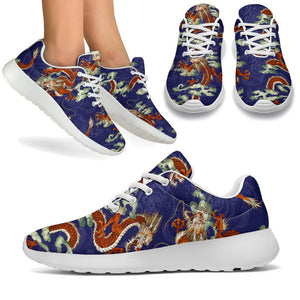 Orange Japanese Dragon Pattern Print Sport Shoes GearFrost