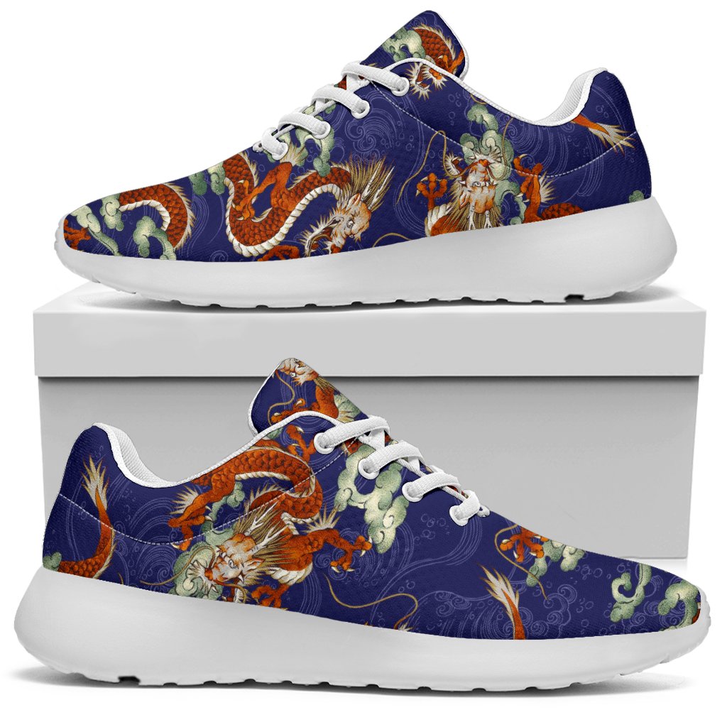 Orange Japanese Dragon Pattern Print Sport Shoes GearFrost