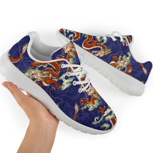 Orange Japanese Dragon Pattern Print Sport Shoes GearFrost