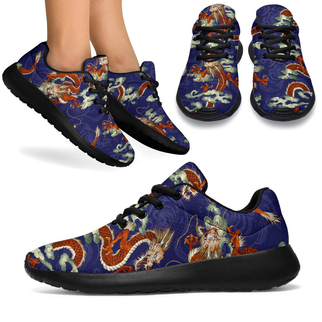 Orange Japanese Dragon Pattern Print Sport Shoes GearFrost