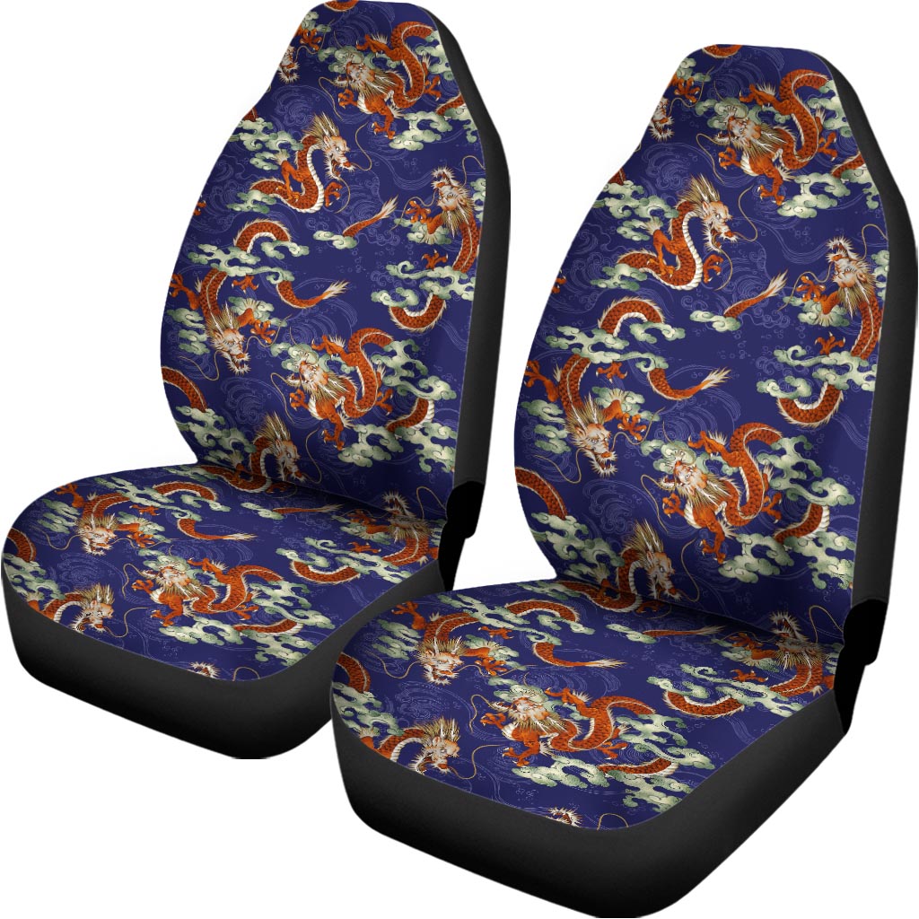 Orange Japanese Dragon Pattern Print Universal Fit Car Seat Covers