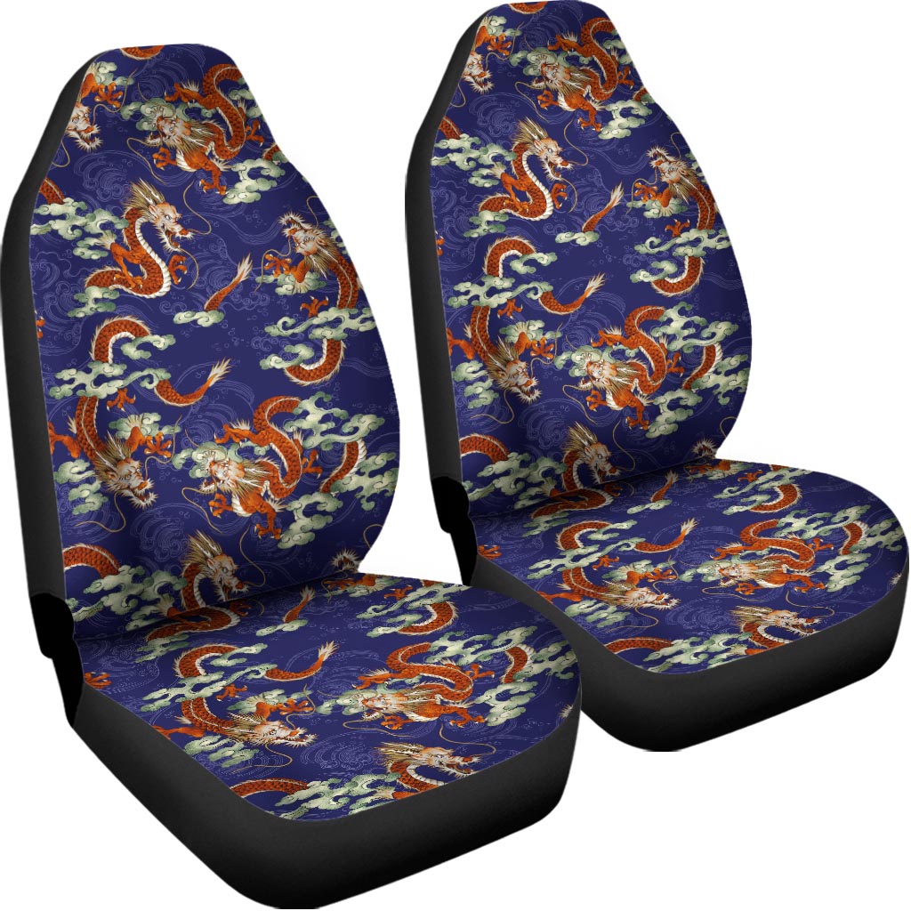 Orange Japanese Dragon Pattern Print Universal Fit Car Seat Covers