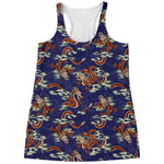 Orange Japanese Dragon Pattern Print Women's Racerback Tank Top