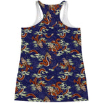 Orange Japanese Dragon Pattern Print Women's Racerback Tank Top