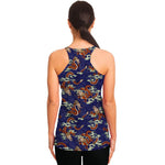 Orange Japanese Dragon Pattern Print Women's Racerback Tank Top