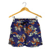 Orange Japanese Dragon Pattern Print Women's Shorts