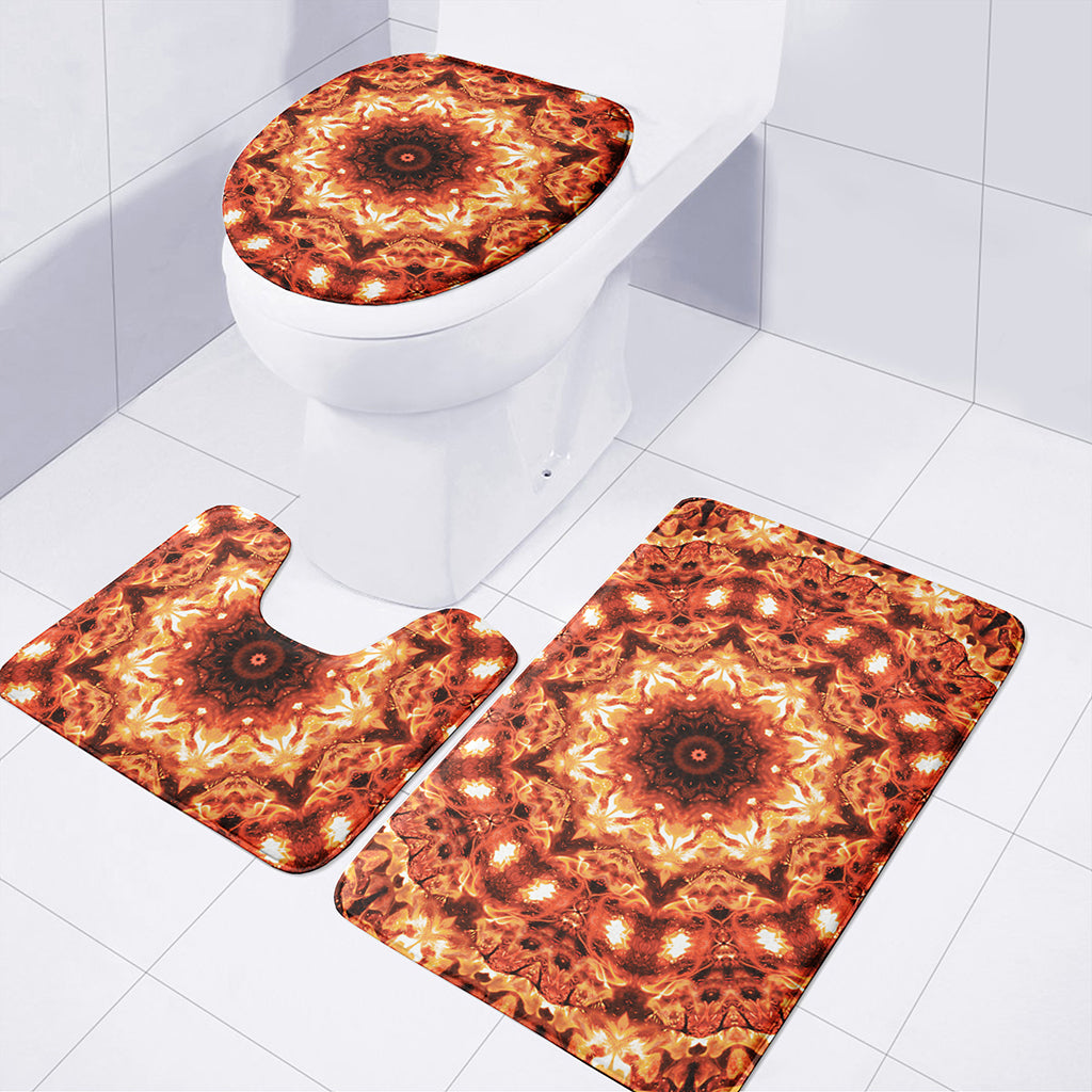 Orange Kaleidoscope Print 3 Piece Bath Mat Set