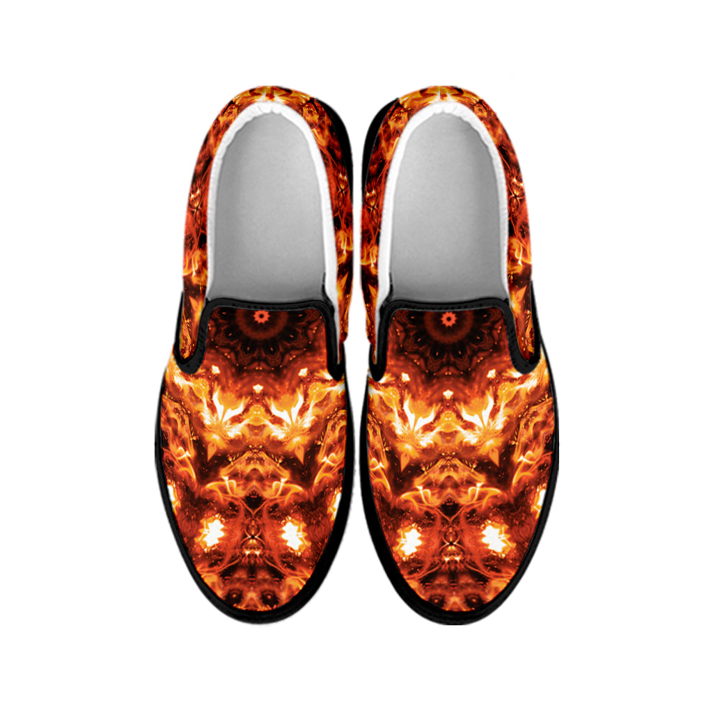 Orange Kaleidoscope Print Black Slip On Shoes