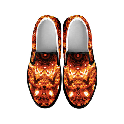 Orange Kaleidoscope Print Black Slip On Shoes