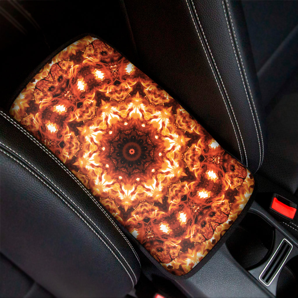 Orange Kaleidoscope Print Car Center Console Cover