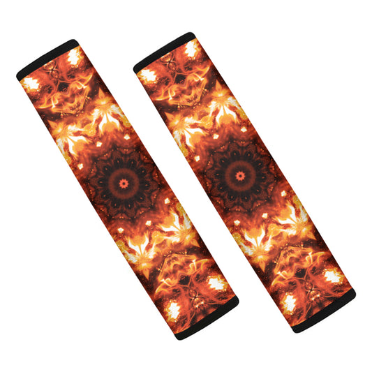 Orange Kaleidoscope Print Car Seat Belt Covers
