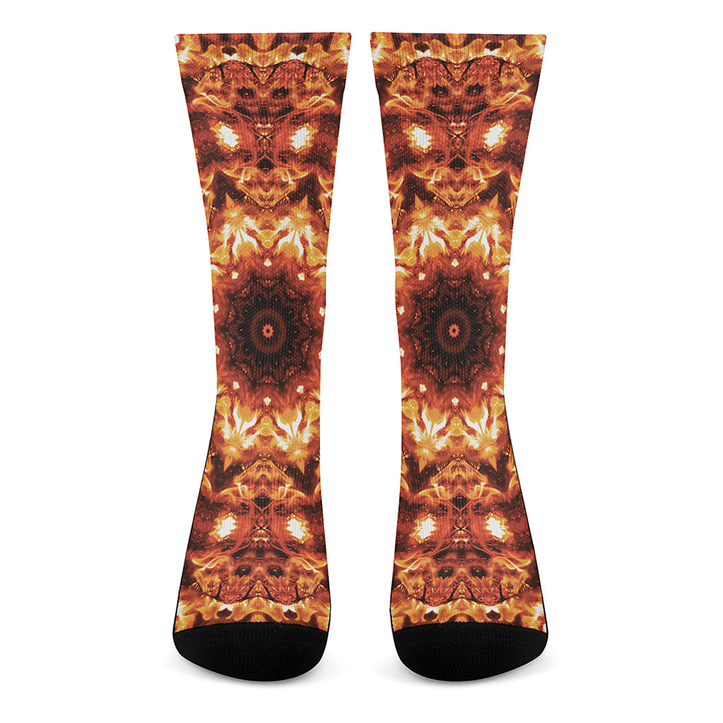 Orange Kaleidoscope Print Crew Socks