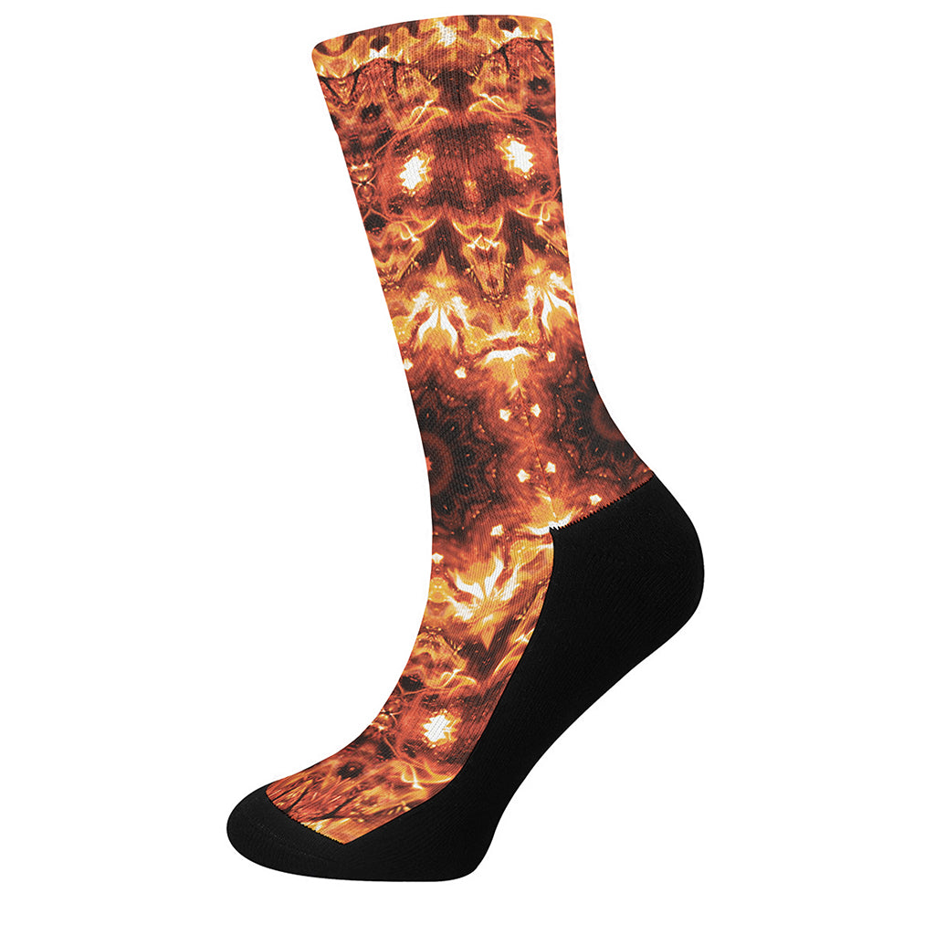 Orange Kaleidoscope Print Crew Socks