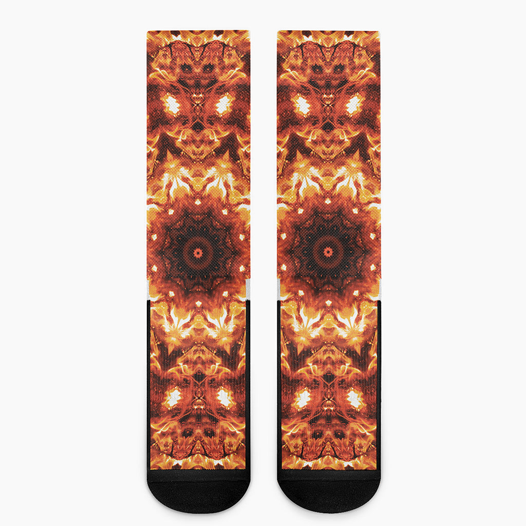 Orange Kaleidoscope Print Crew Socks