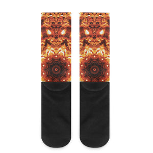 Orange Kaleidoscope Print Crew Socks