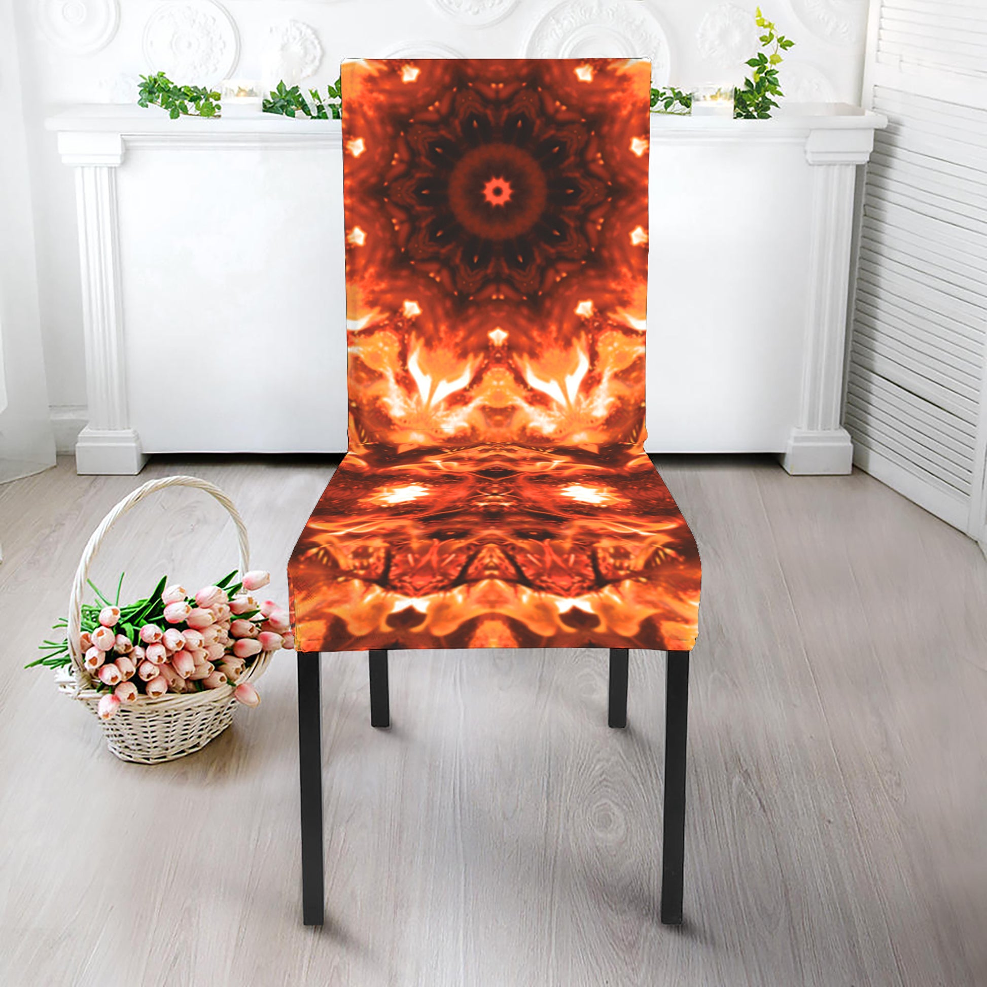 Orange Kaleidoscope Print Dining Chair Slipcover