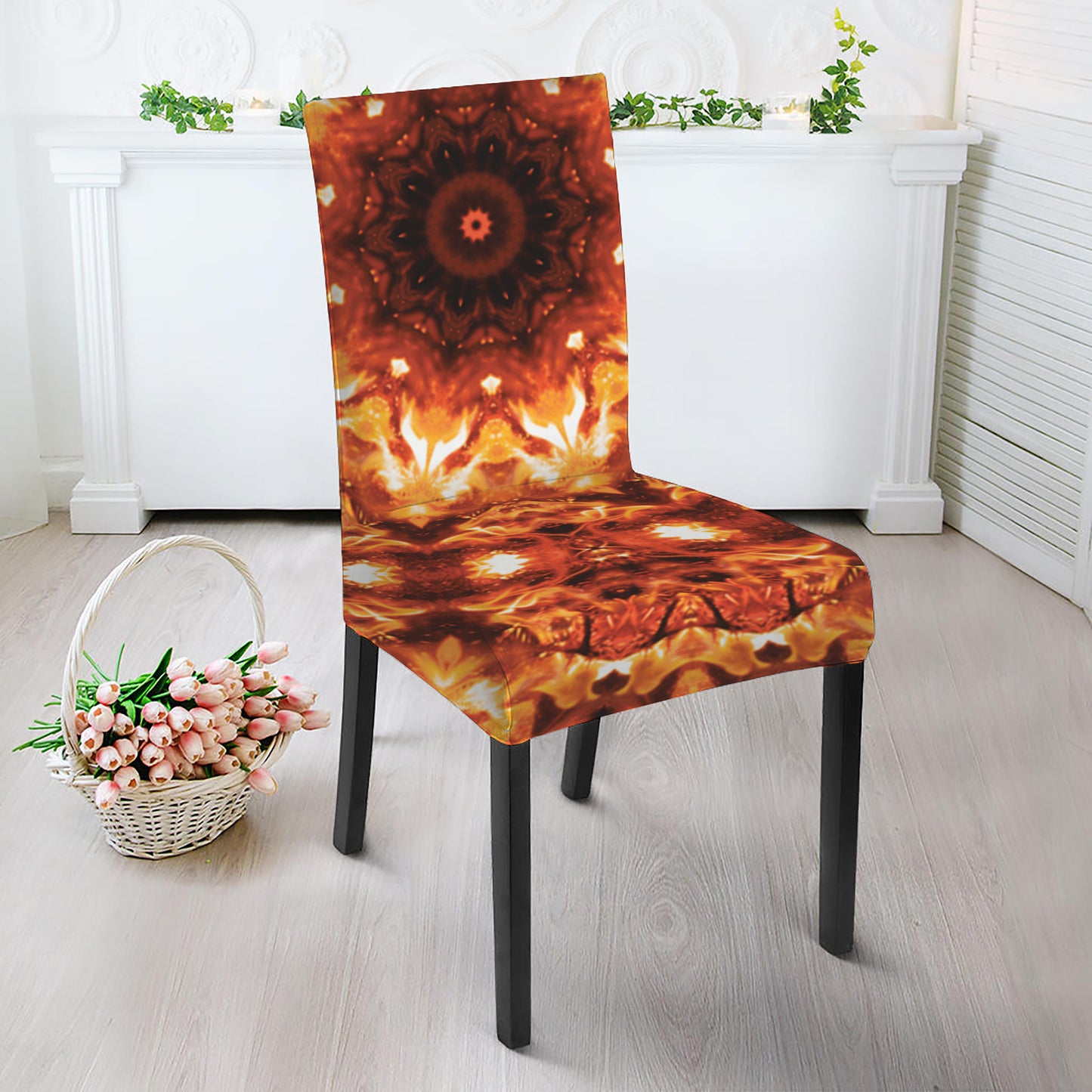 Orange Kaleidoscope Print Dining Chair Slipcover