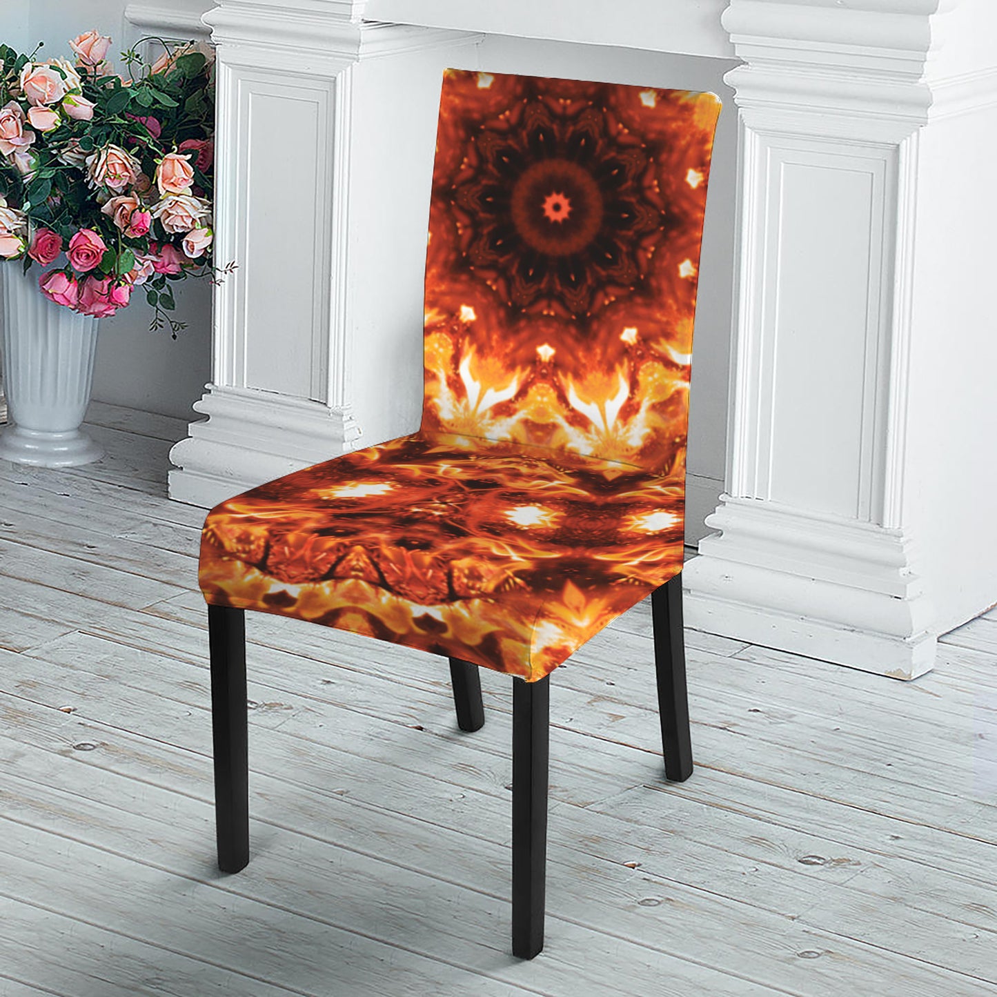 Orange Kaleidoscope Print Dining Chair Slipcover