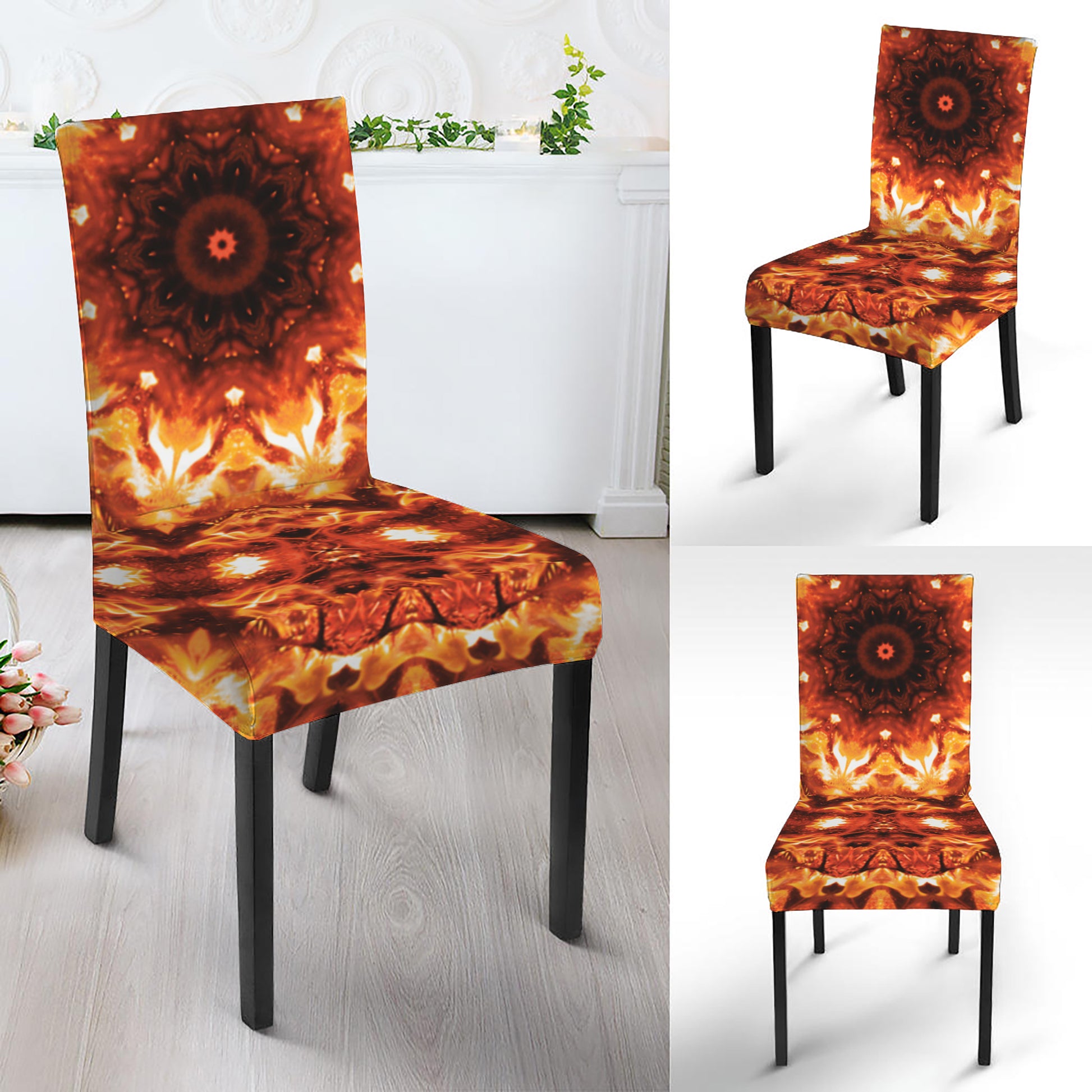Orange Kaleidoscope Print Dining Chair Slipcover