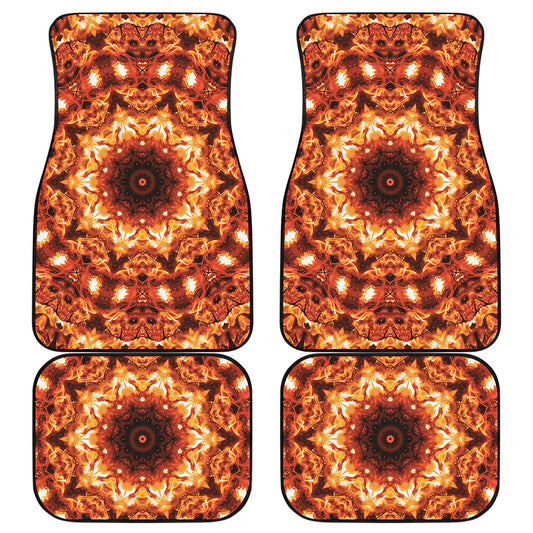 Orange Kaleidoscope Print Front and Back Car Floor Mats