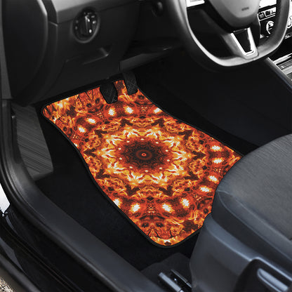 Orange Kaleidoscope Print Front and Back Car Floor Mats
