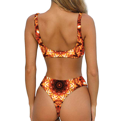 Orange Kaleidoscope Print Front Bow Tie Bikini