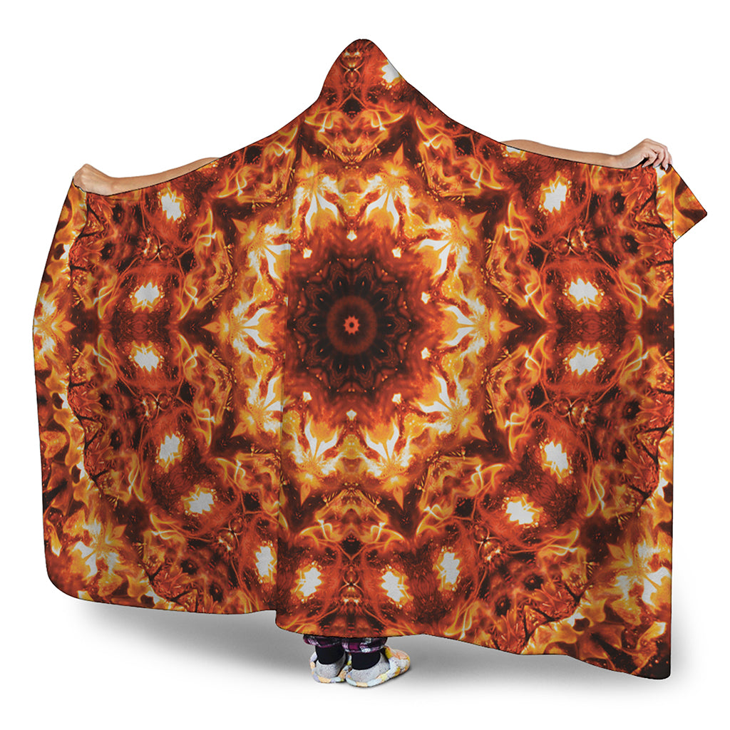 Orange Kaleidoscope Print Hooded Blanket