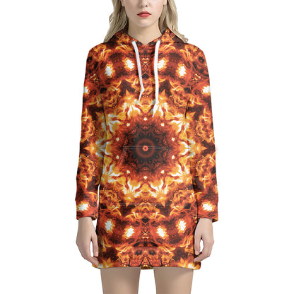 Orange Kaleidoscope Print Hoodie Dress