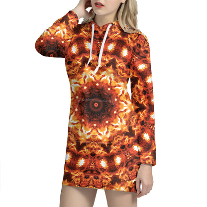 Orange Kaleidoscope Print Hoodie Dress