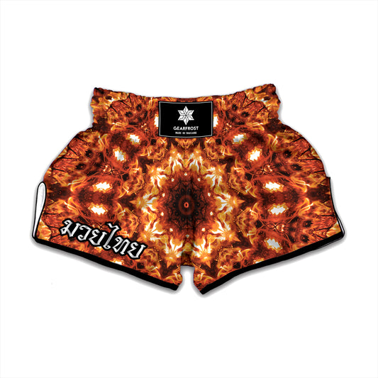 Orange Kaleidoscope Print Muay Thai Boxing Shorts