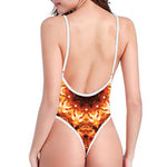 Orange Kaleidoscope Print One Piece High Cut Swimsuit