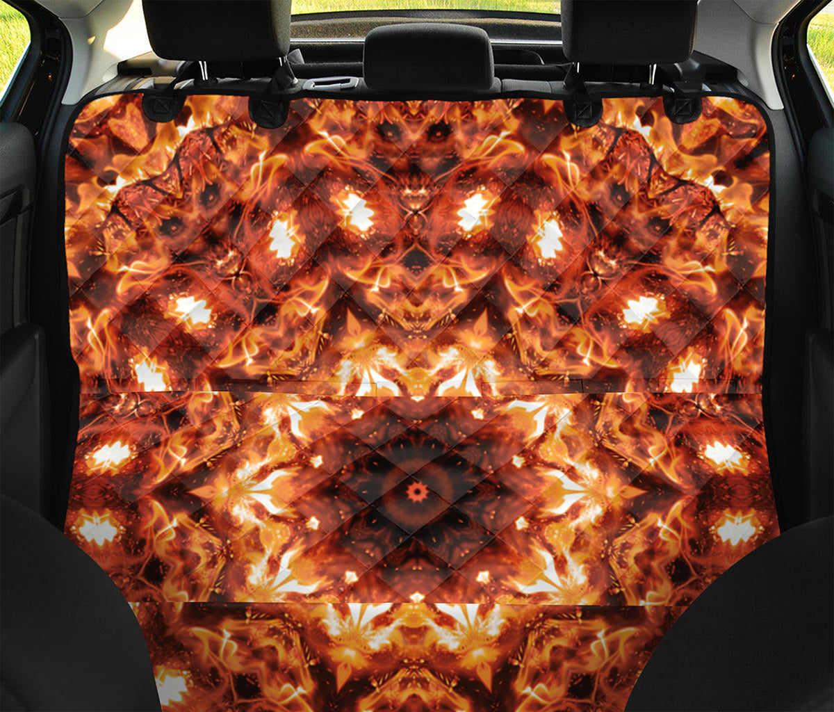 Orange Kaleidoscope Print Pet Car Back Seat Cover