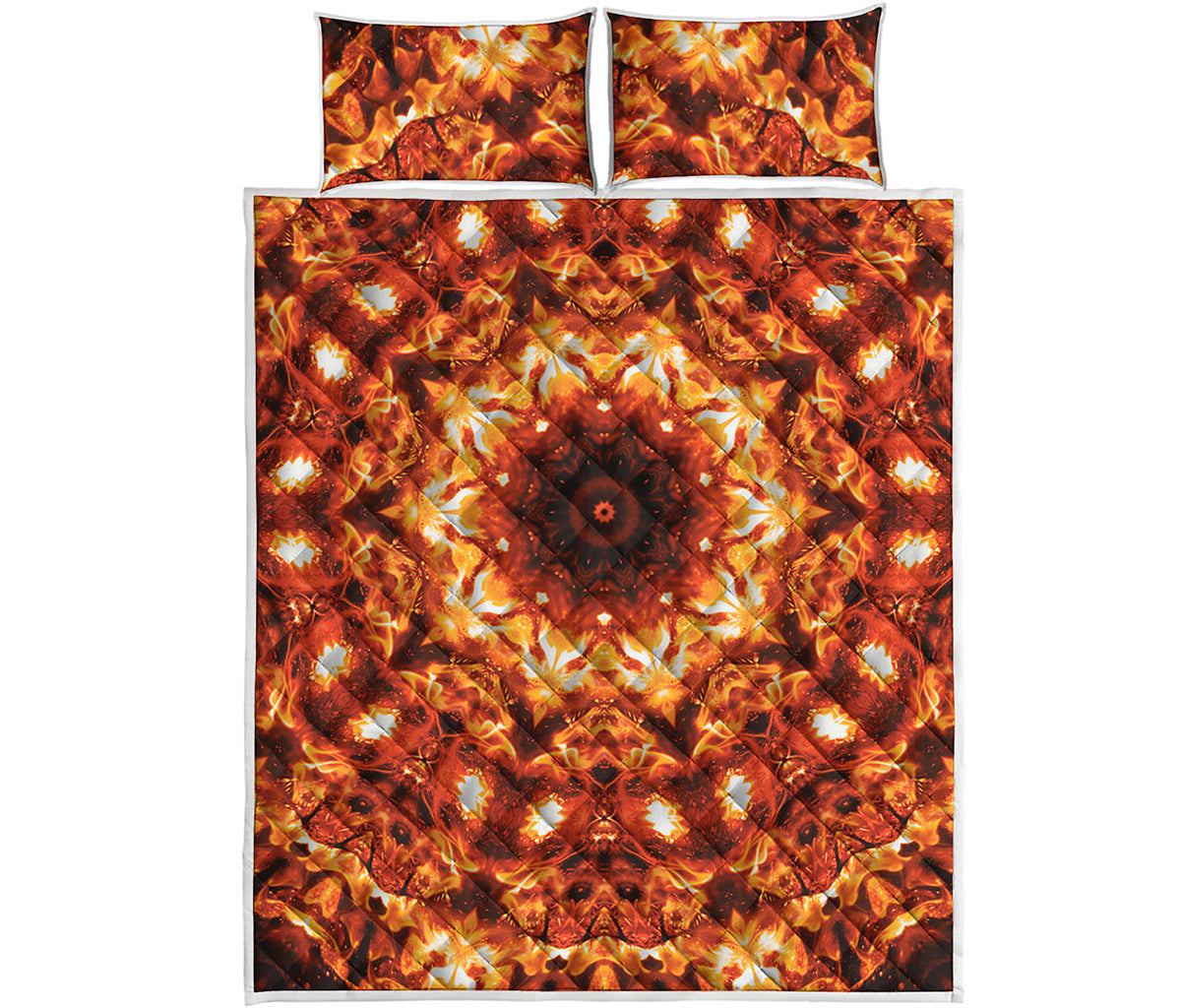 Orange Kaleidoscope Print Quilt Bed Set