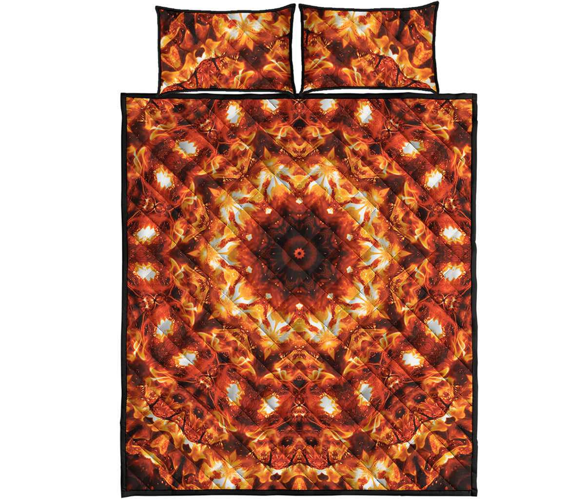 Orange Kaleidoscope Print Quilt Bed Set