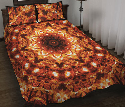Orange Kaleidoscope Print Quilt Bed Set