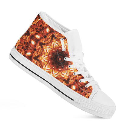 Orange Kaleidoscope Print White High Top Shoes