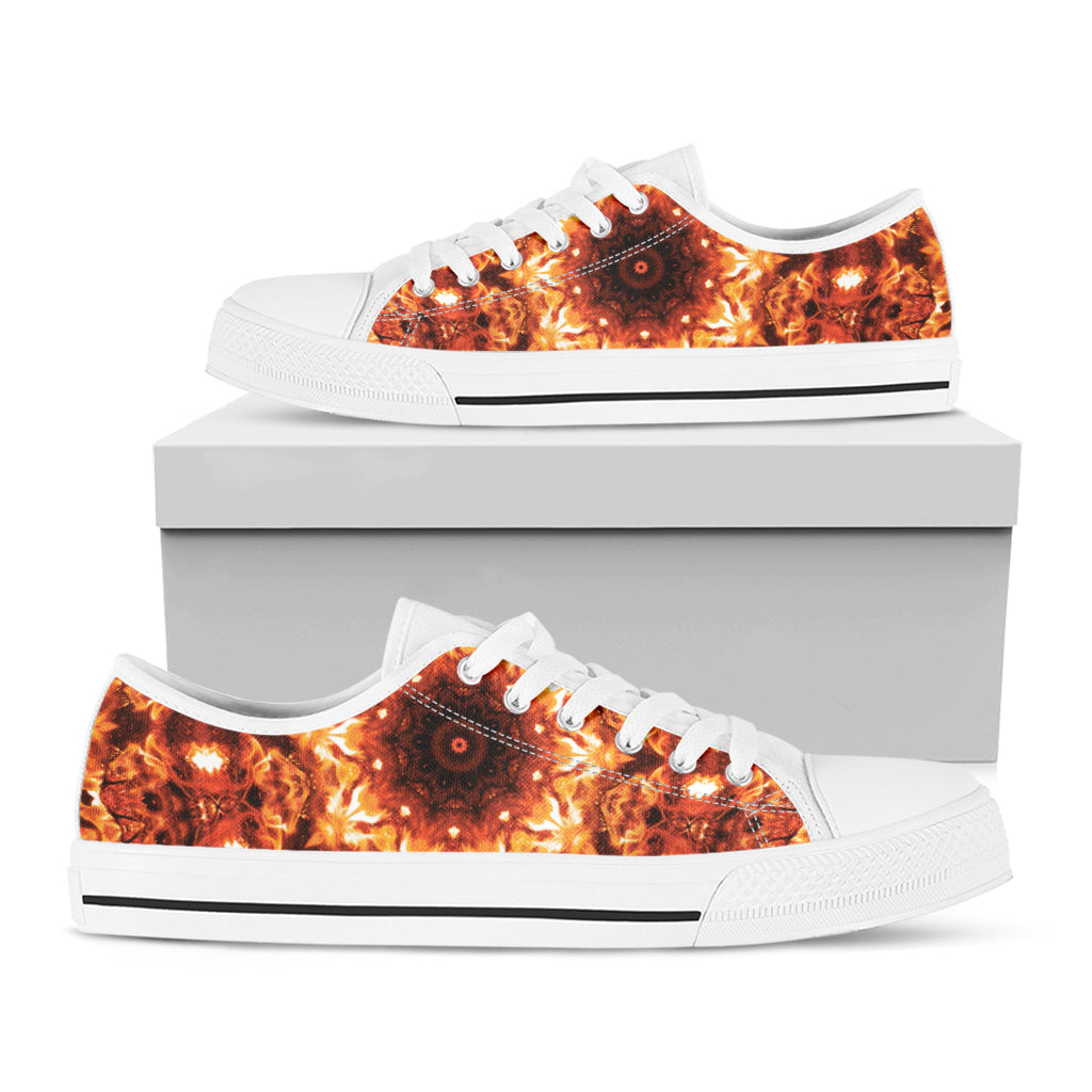 Orange Kaleidoscope Print White Low Top Shoes