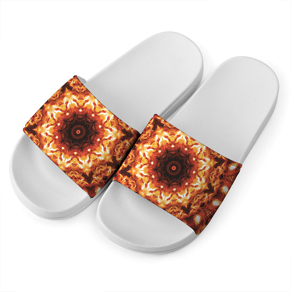 Orange Kaleidoscope Print White Slide Sandals