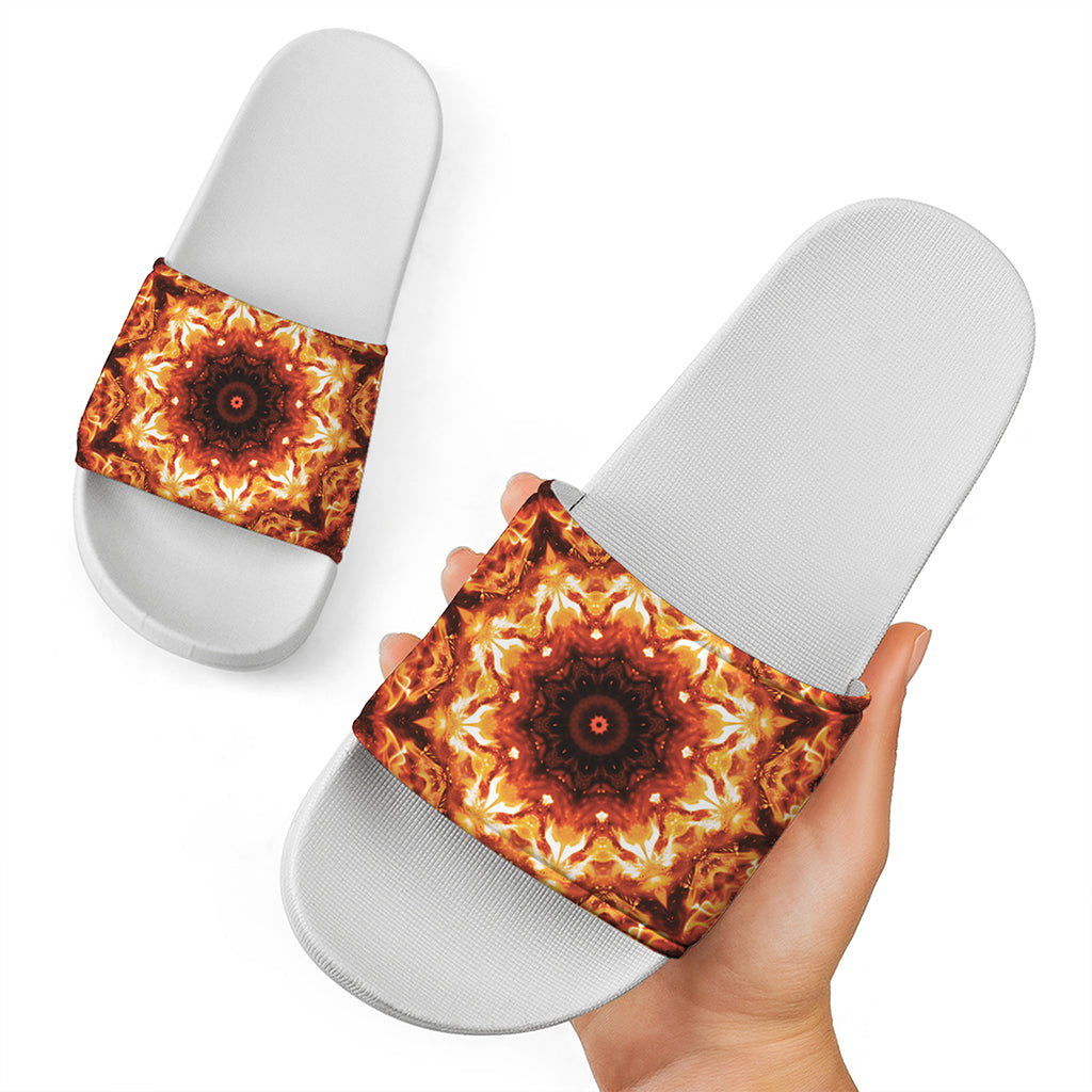 Orange Kaleidoscope Print White Slide Sandals