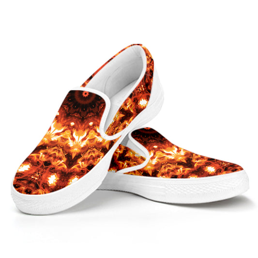 Orange Kaleidoscope Print White Slip On Shoes