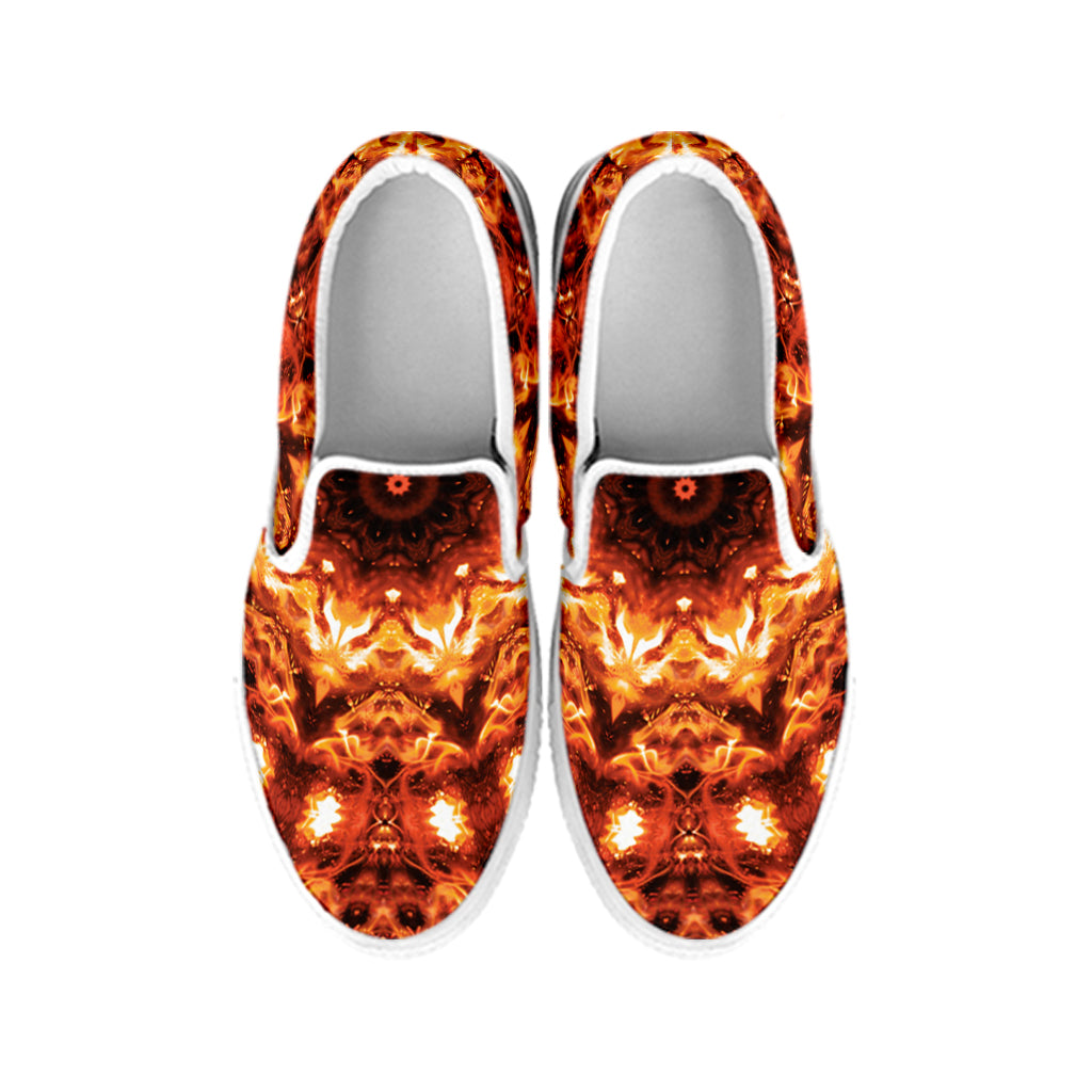 Orange Kaleidoscope Print White Slip On Shoes